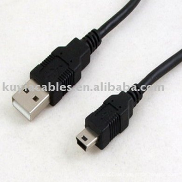 Negro Mini USB cable 5-PIN USB 2.0 para dispositivo GPS, mini dvr, mp3, MP4